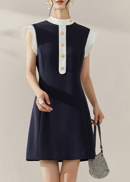 Blue Turtleneck Patchwork Vacation Mid Dresses Summer