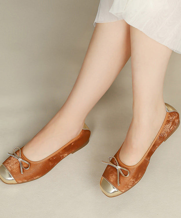 Bow Flat Shoes for Green Sheepskin