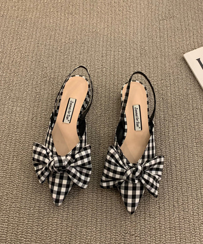 Bow Splicing Big Plaid Chunky Sandals Cotton Fabric