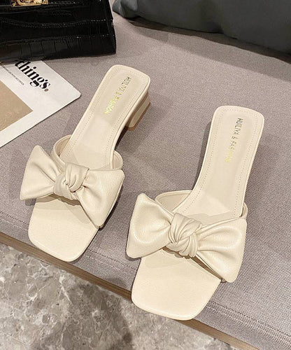 Bow Splicing Chunky Yellow Faux Leather Slide Sandals