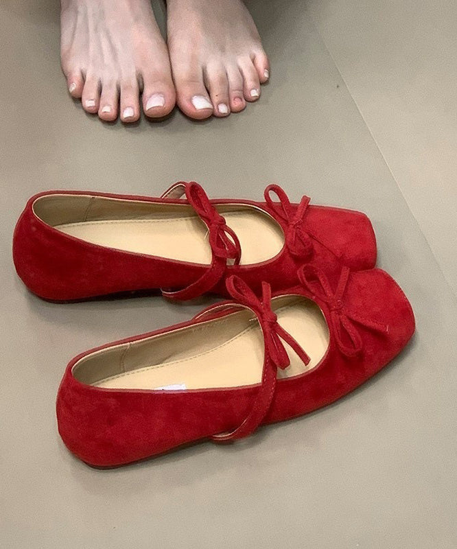Bow Splicing Flat Feet Shoes Yellow Suede