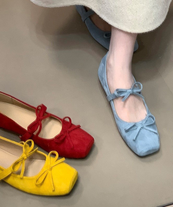 Bow Splicing Flat Feet Shoes Yellow Suede