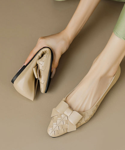 Bow Splicing Soft Comfy Flats Black Sheepskin