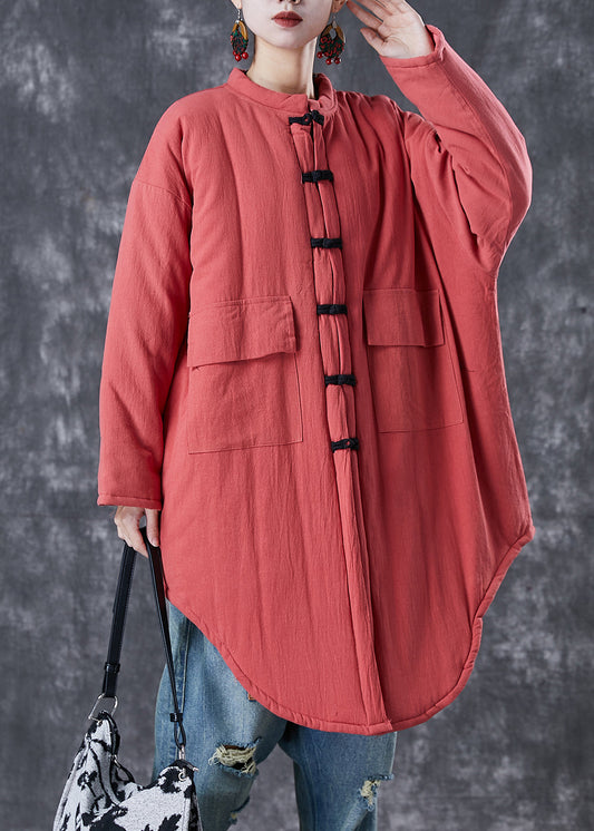 Brick Red Oversized Pockets Fine Cotton Filled Witner Coats