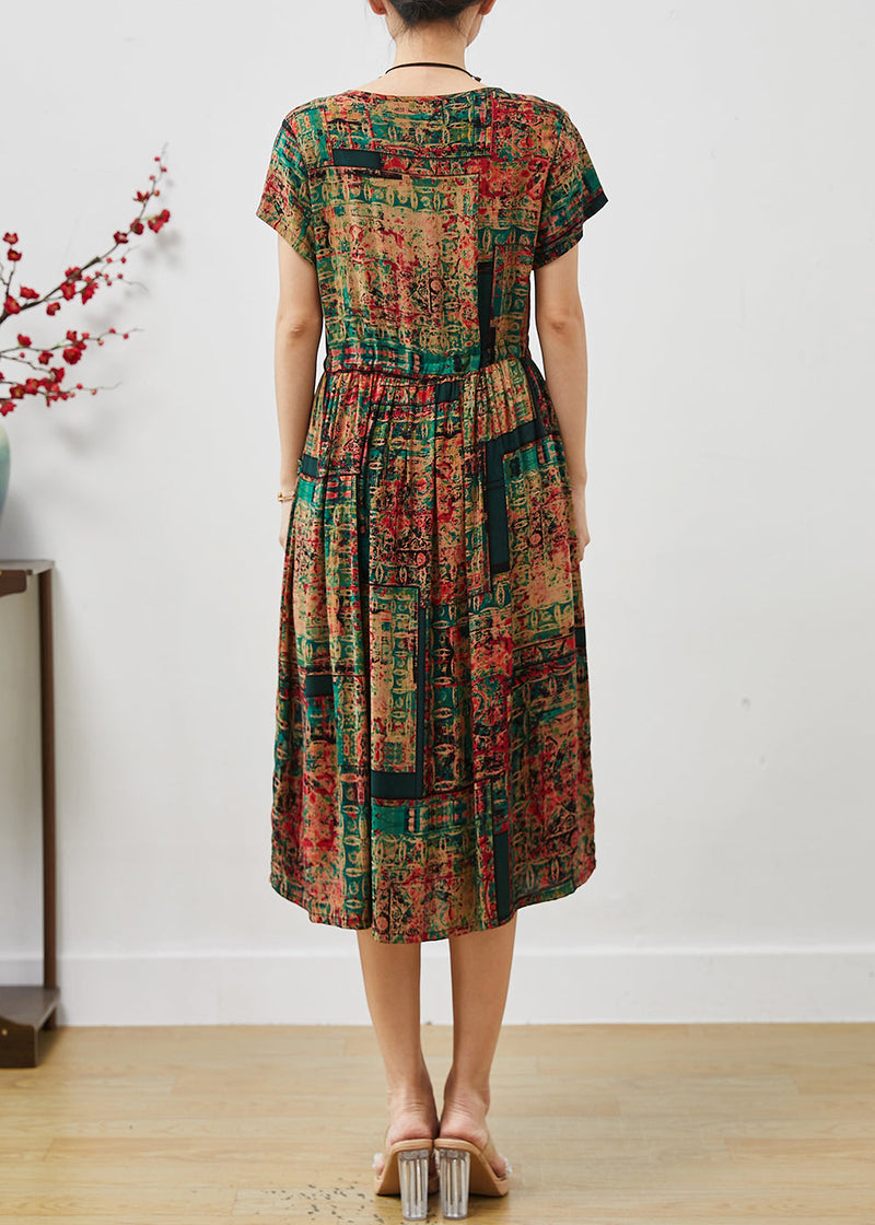 Brown Cinched Print Cotton Maxi Dresses Summer