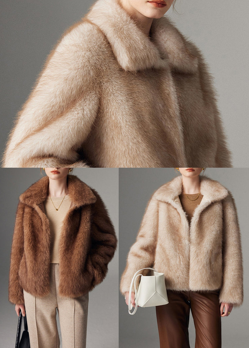 Brown Peter Pan Collar Faux Fur Jacket Winter