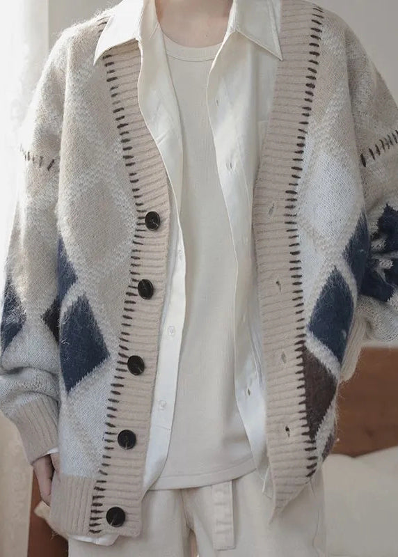 Brown Plaid Button Knit Cardigan Spring