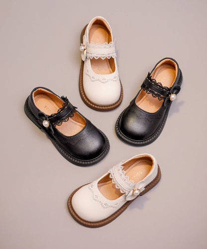 Buckle Strap Kids Loafers Beige Faux Leather