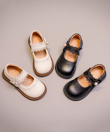 Buckle Strap Kids Loafers Beige Faux Leather