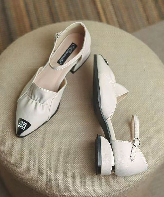 Buckle Strap Splicing Low Heel Red Faux Leather Pointed Toe