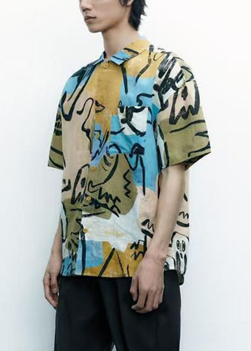 Button Print Patchwork Cotton Shirts Summer