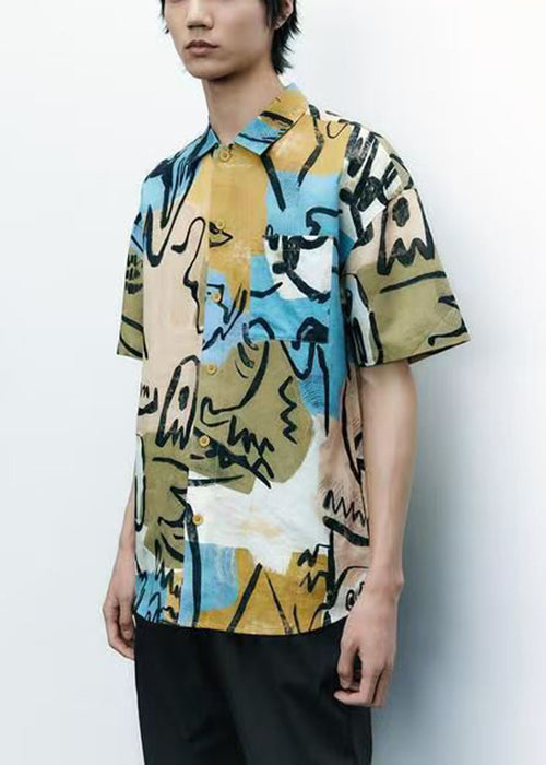 Button Print Patchwork Cotton Shirts Summer
