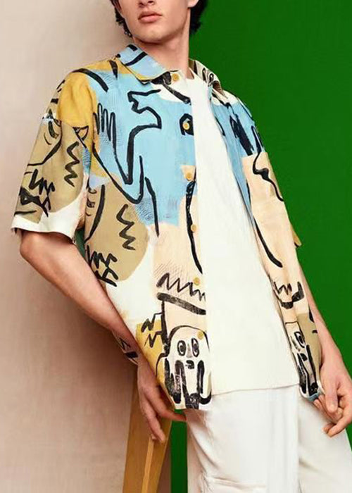 Button Print Patchwork Cotton Shirts Summer
