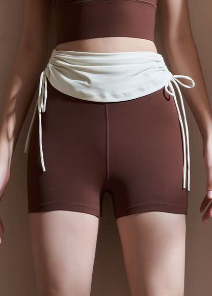 Chestnut Color Tie Waist Riding Leggings Shorts