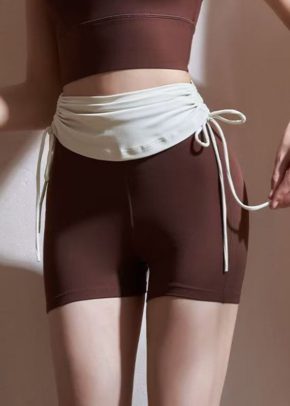 Chestnut Color Tie Waist Riding Leggings Shorts