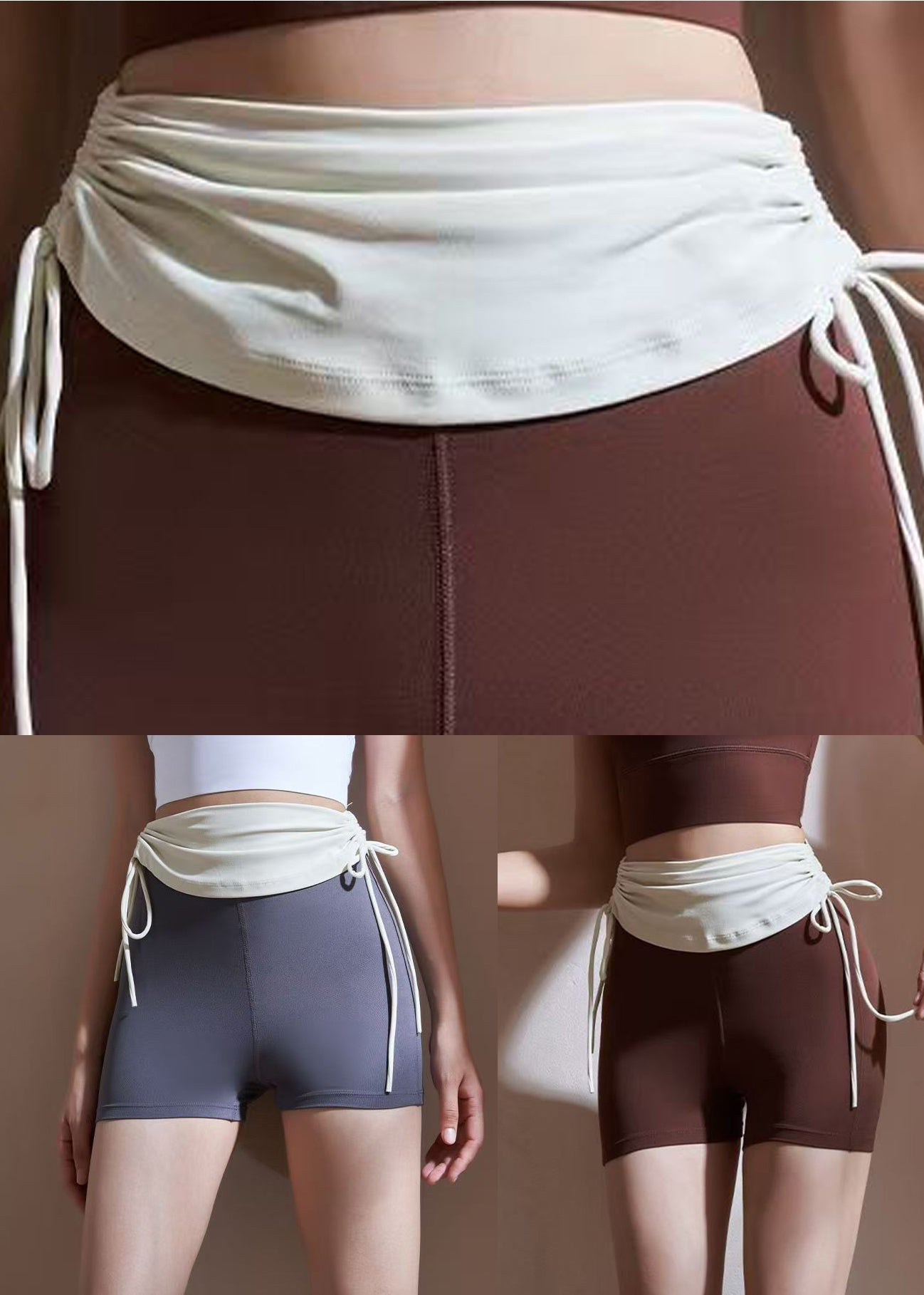 Chestnut Color Tie Waist Riding Leggings Shorts