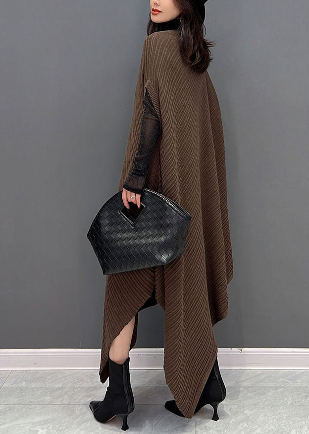 Chocolate Asymmetrical Design Wrinkled Cotton Holiday Dress Fall