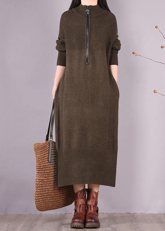Chocolate Dresses Zippered Pockets Maxi Spring Dress