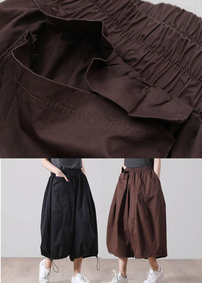 Chocolate Elastic Waist Wide Leg Pants Trousers Cotton