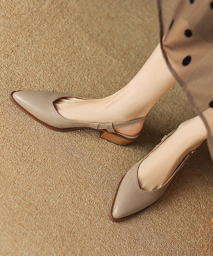 Chunky Sandals Brown Cowhide Leather Pointed Toe
