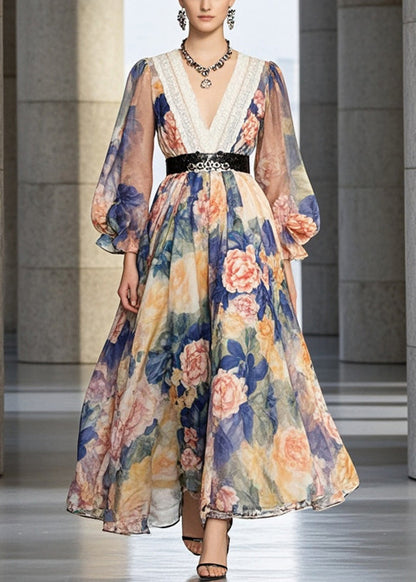 Cinched Flower Print Chiffon Holiday Dress Fall