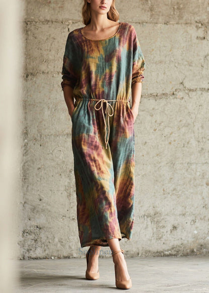 Cinched Tie Dye Cotton Holiday Dress Fall