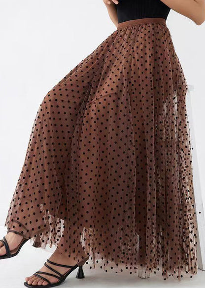 Coffee Dot Wrinkled High Waist Tulle Skirt Spring