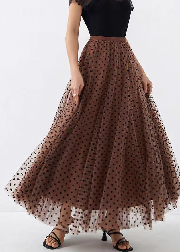 Coffee Dot Wrinkled High Waist Tulle Skirt Spring