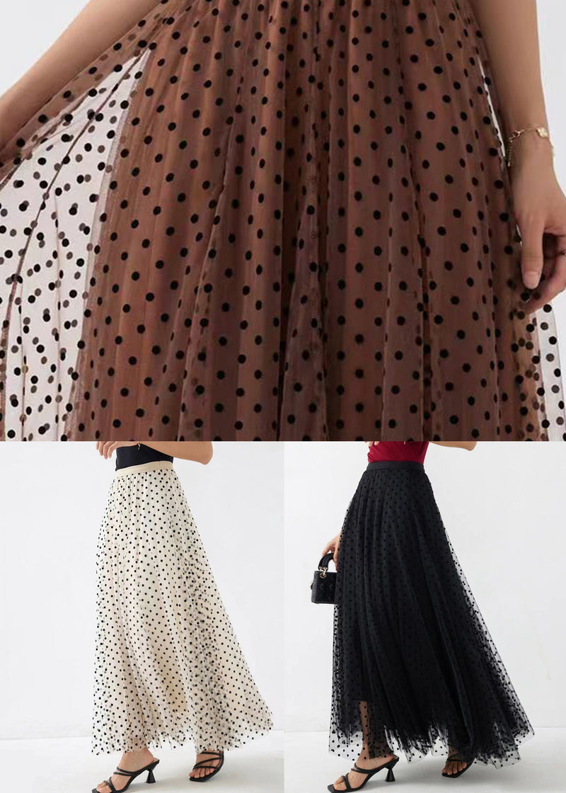 Coffee Dot Wrinkled High Waist Tulle Skirt Spring