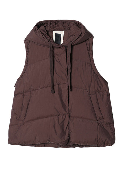 Coffee Drawstring Duck Down Hooded Waistcoat Winter