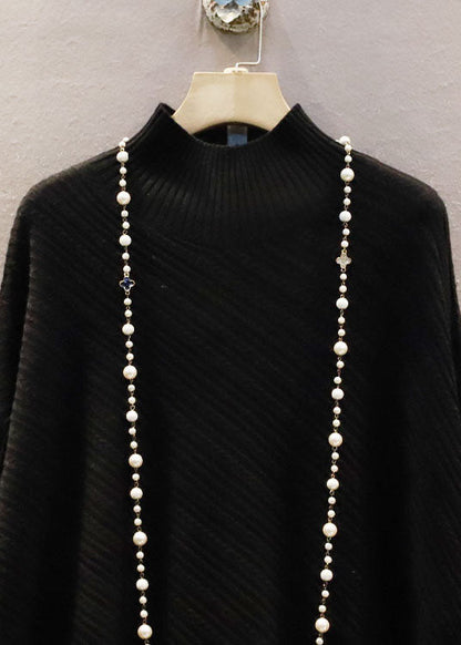Coffee High Neck Asymmetrical Exra Large Hem Knit Sweater Spring