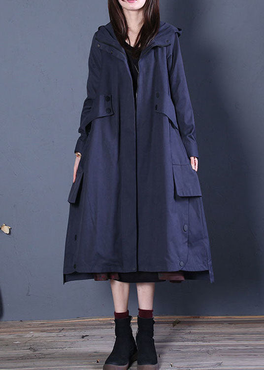Coffee Loose Zippered Button Fall Hoodie Coat Trench Coats