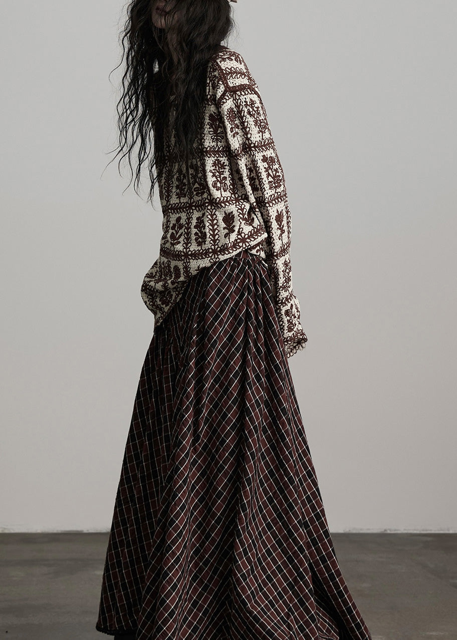 Coffee O Neck Jacquard Knit Sweater Winter