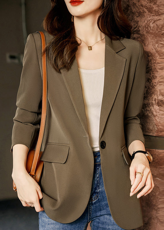 Coffee Peter Pan Collar Pockets Button Suit Coat Spring