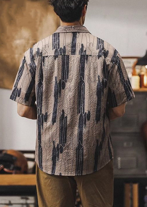 Coffee Peter Pan Collar Print Cotton Shirts Summer