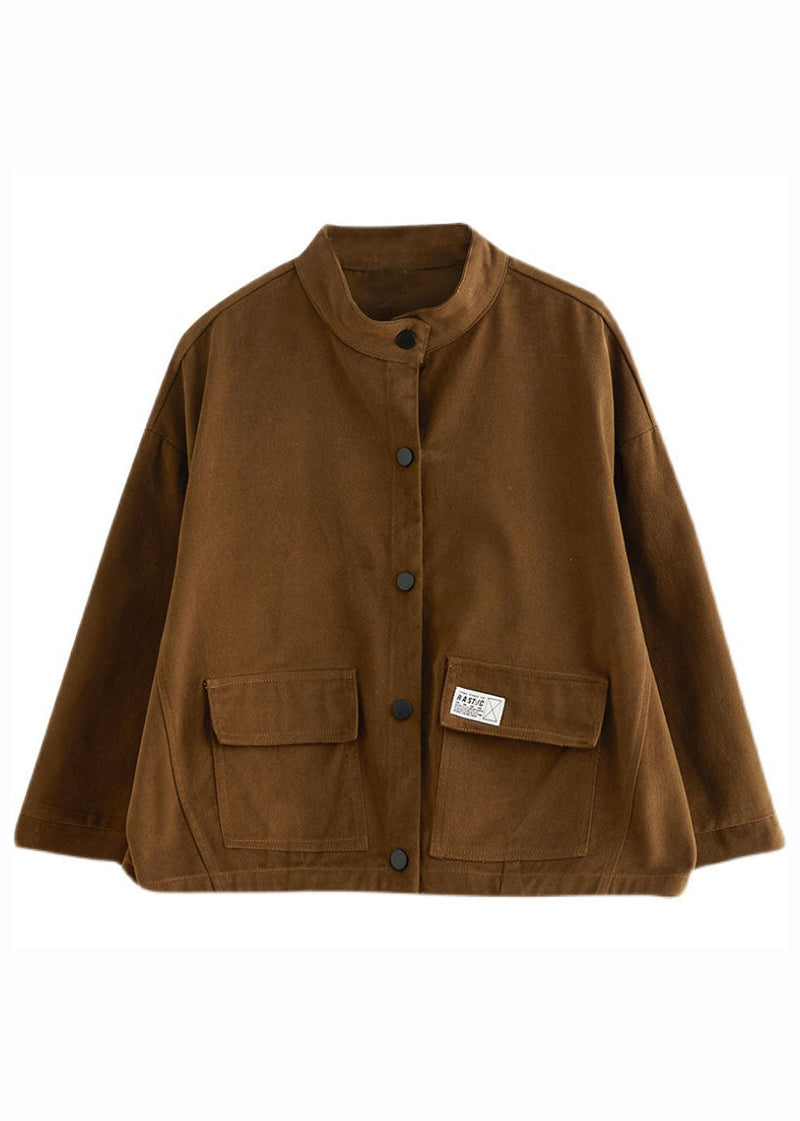 Coffee Pockets Patchwork Button Coats Fall