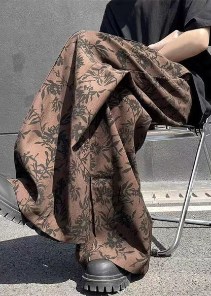 Coffee Print High Waist Cotton Wide Leg Pants Summer