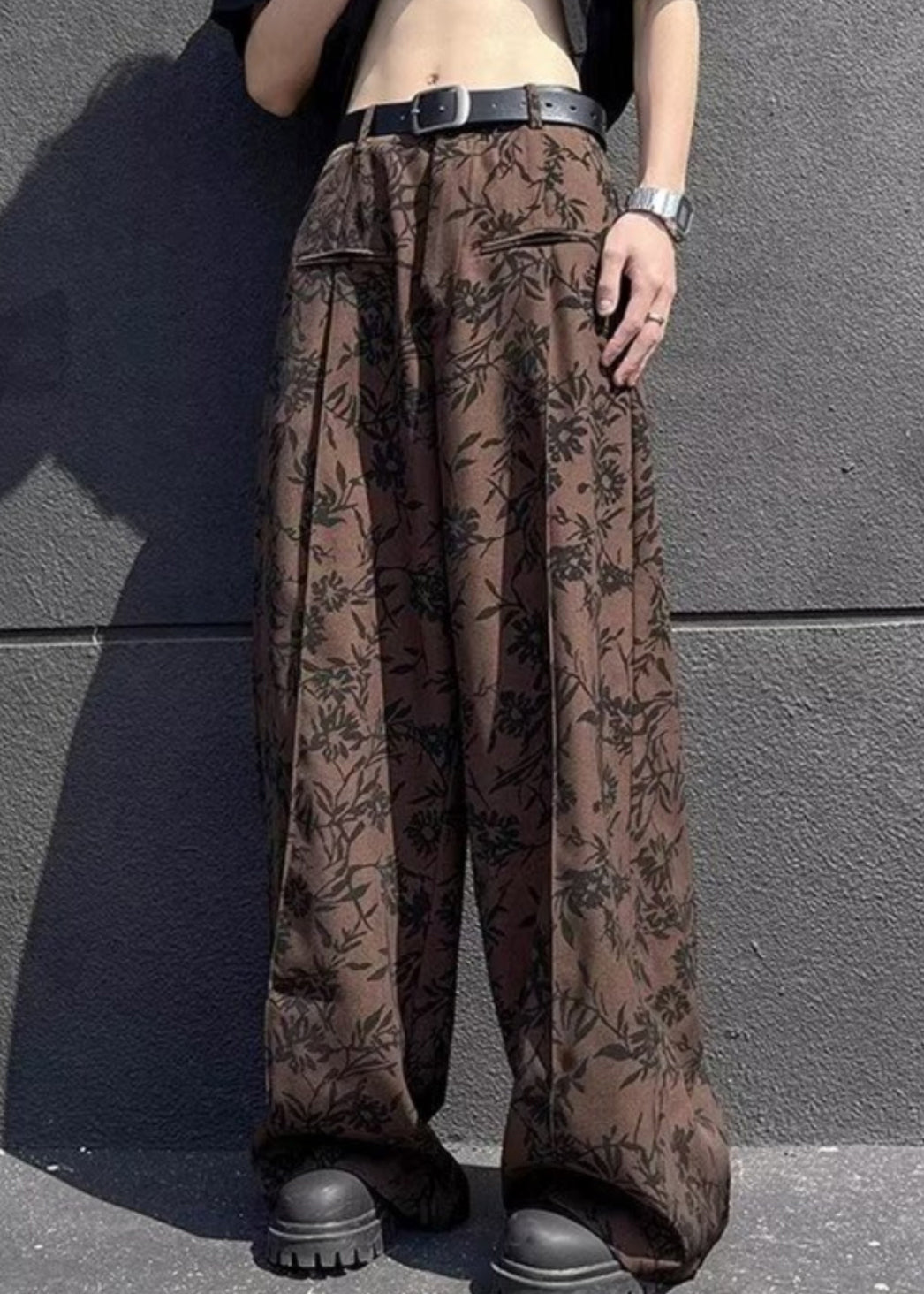 Coffee Print High Waist Cotton Wide Leg Pants Summer