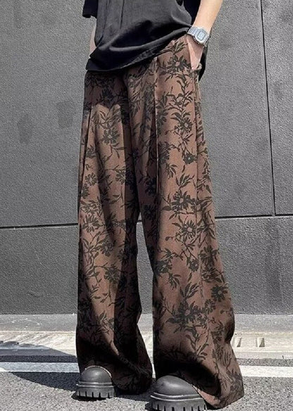 Coffee Print High Waist Cotton Wide Leg Pants Summer
