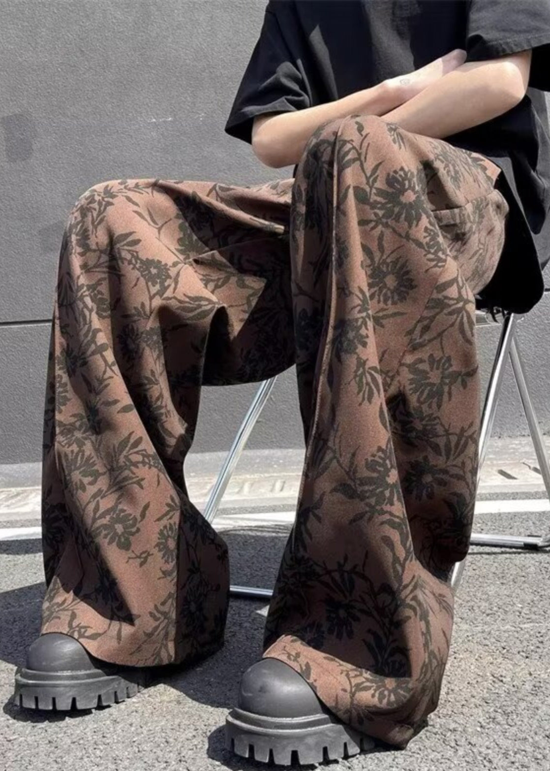 Coffee Print High Waist Cotton Wide Leg Pants Summer