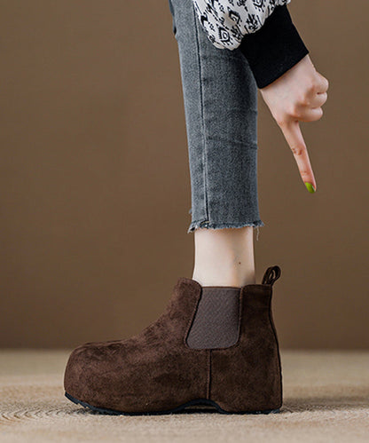 Coffee Suede Splicing Boots Fuzzy Wool Lined