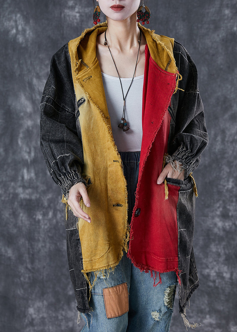 Colorblock Asymmetrical Patchwork Cotton Coat Fall