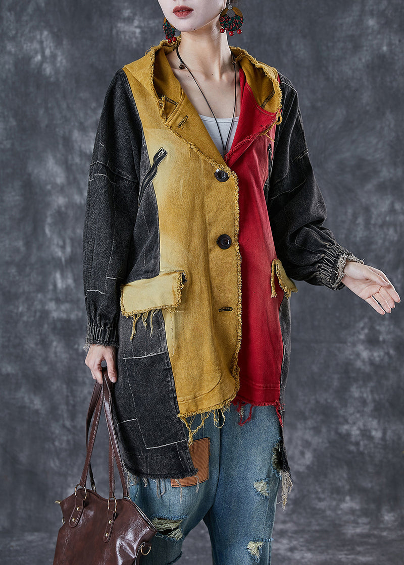 Colorblock Asymmetrical Patchwork Cotton Coat Fall