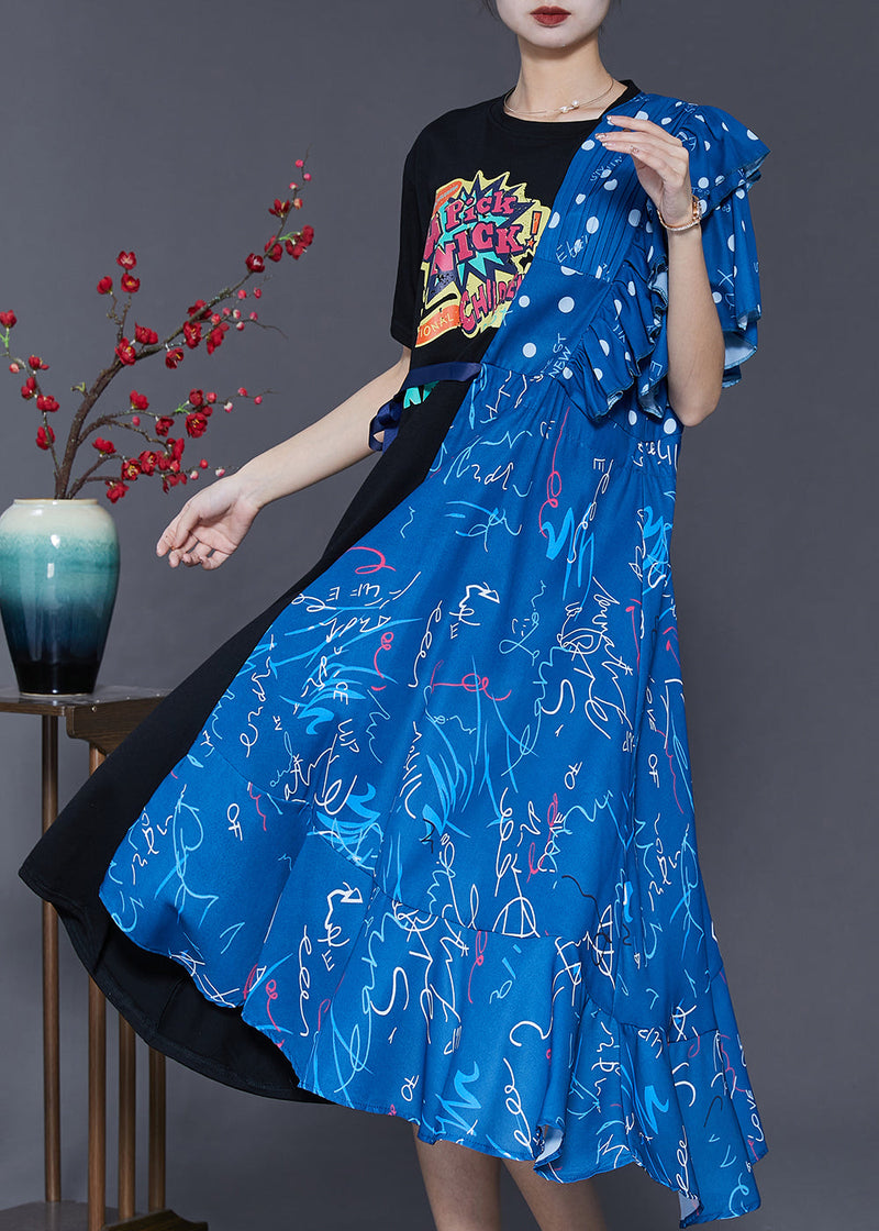 Colorblock Asymmetrical Patchwork Cotton Long Dress Summer