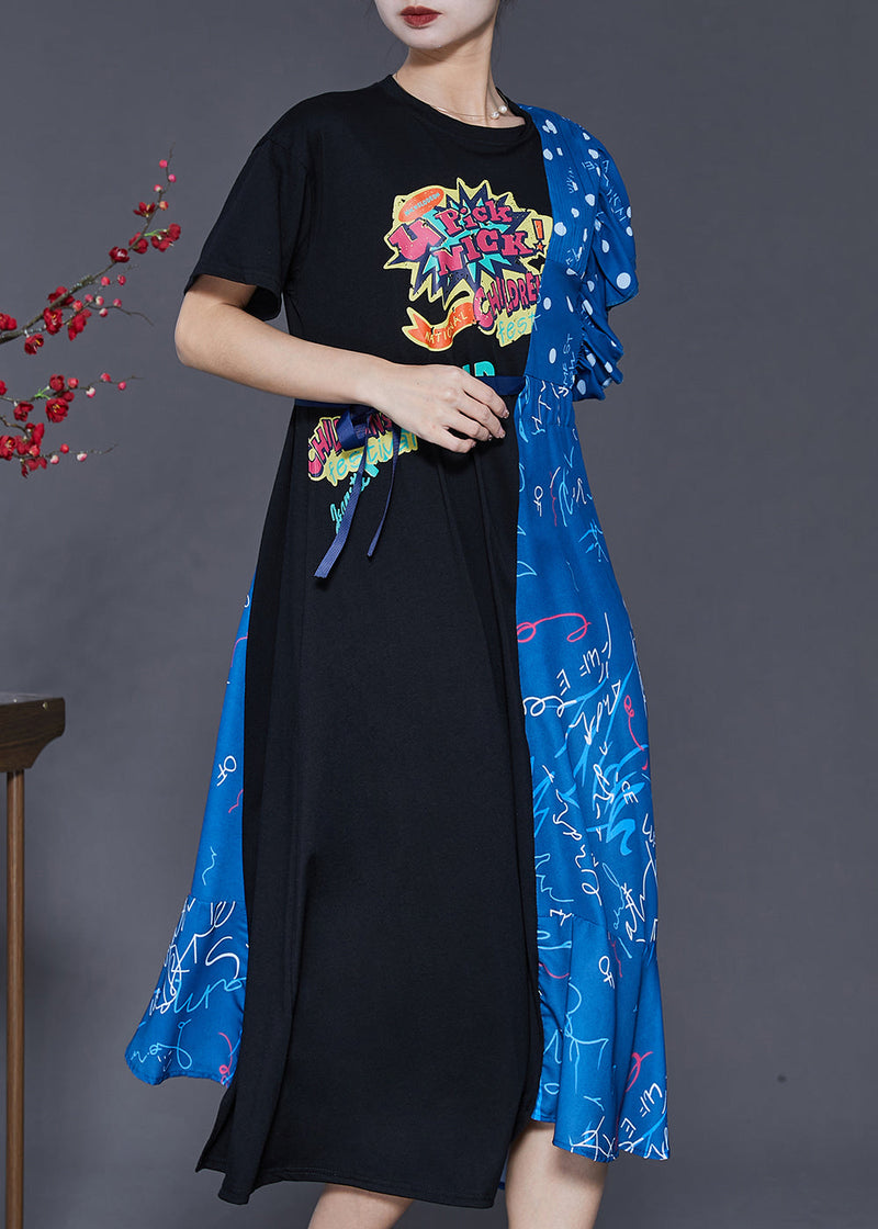 Colorblock Asymmetrical Patchwork Cotton Long Dress Summer