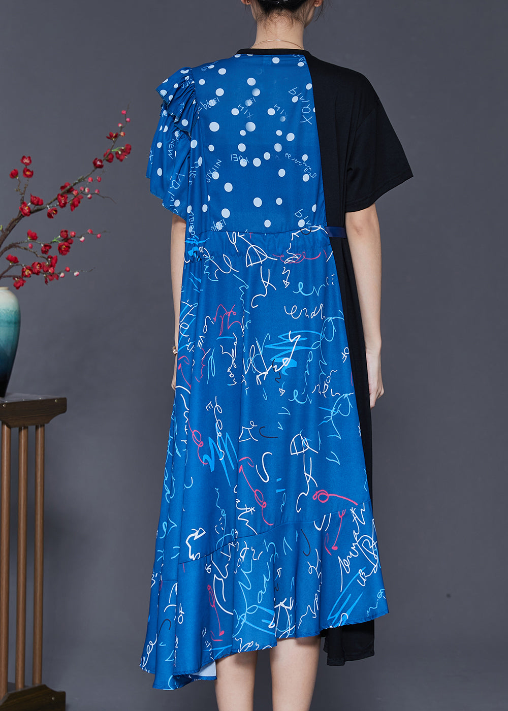 Colorblock Asymmetrical Patchwork Cotton Long Dress Summer