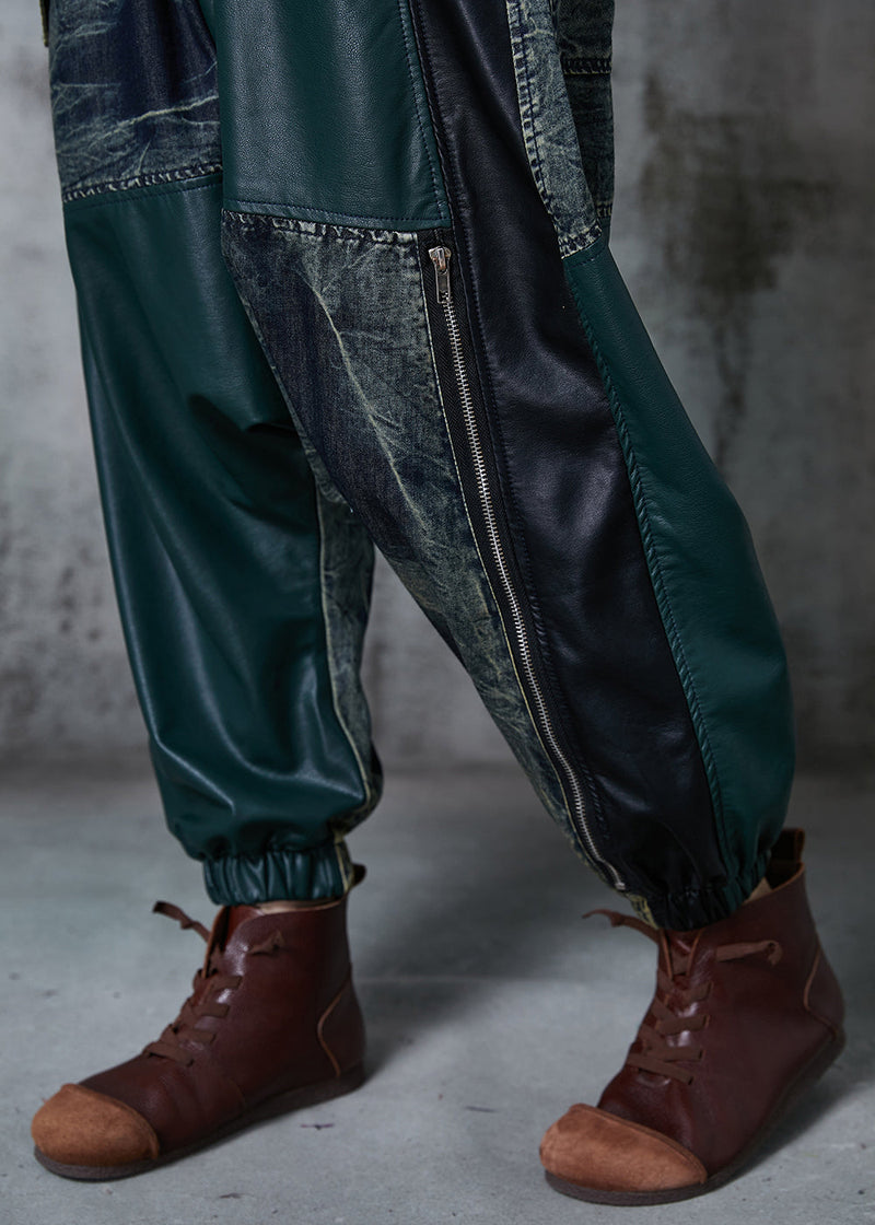 Colorblock Asymmetrical Patchwork Denim Harem Pants Fall