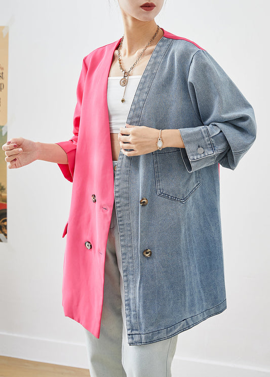 Colorblock Asymmetrical Patchwork Double Breast Cotton Coats Fall