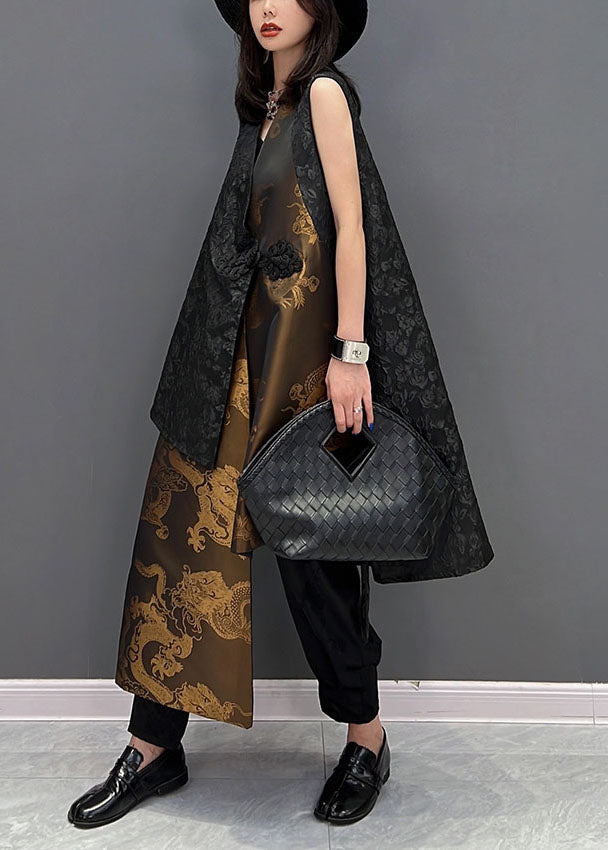 Colorblock Asymmetrical Patchwork Jacquard Silk Vests Sleeveless
