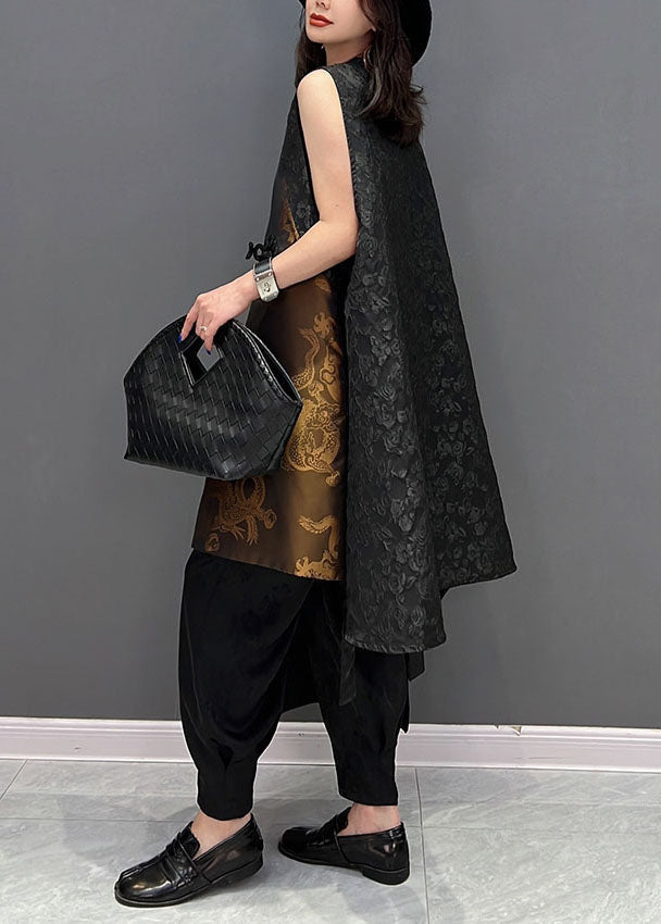 Colorblock Asymmetrical Patchwork Jacquard Silk Vests Sleeveless